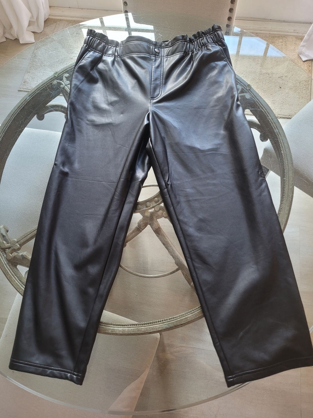 LOFT Black Faux Leather Pull-On Trousers